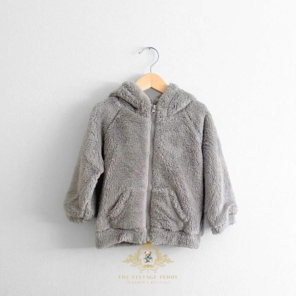 NWT Cute Baby & Toddler Teddy Bear Plush Hoodie Jacket Winter Coat Gray 6Y-7Y - Picture 2 of 2